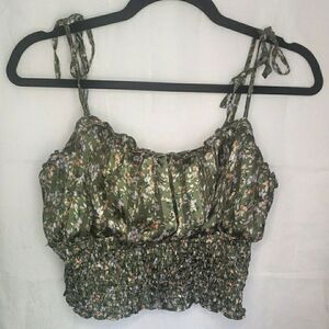 Love & Piece Floral Smocked Crop Top Halter Spaghetti Straps Size Large Coquette